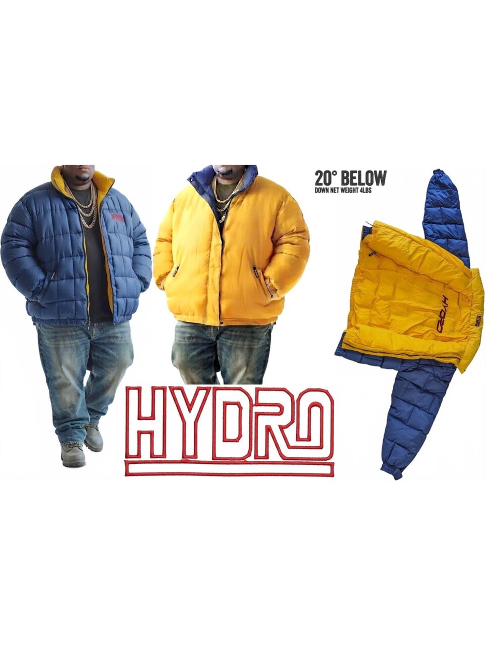 Hydro 20° Below Men Down Jacket Mega XXXL 5XL Reversible Y2K
